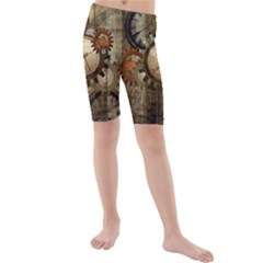 Wonderful Steampunk Design With Clocks And Gears Kids  Mid Length Swim Shorts