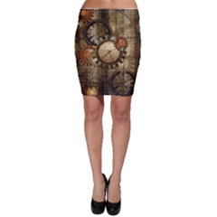 Wonderful Steampunk Design With Clocks And Gears Bodycon Skirt