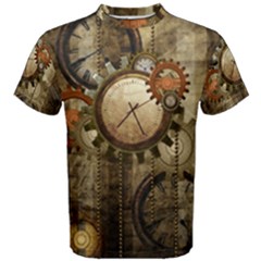 Wonderful Steampunk Design With Clocks And Gears Men s Cotton Tee