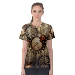 Wonderful Steampunk Design With Clocks And Gears Women s Sport Mesh Tee