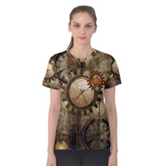 Wonderful Steampunk Design With Clocks And Gears Women s Cotton Tee