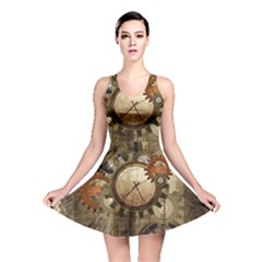 Wonderful Steampunk Design With Clocks And Gears Reversible Skater Dress