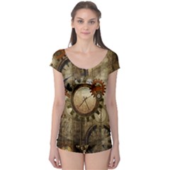 Wonderful Steampunk Design With Clocks And Gears Boyleg Leotard 