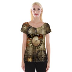 Wonderful Steampunk Design With Clocks And Gears Women s Cap Sleeve Top