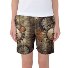 Wonderful Steampunk Design With Clocks And Gears Women s Basketball Shorts