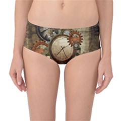 Wonderful Steampunk Design With Clocks And Gears Mid-Waist Bikini Bottoms