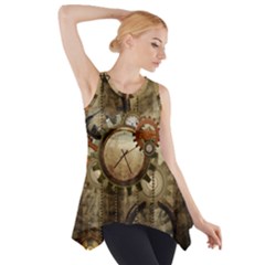 Wonderful Steampunk Design With Clocks And Gears Side Drop Tank Tunic