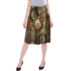 Wonderful Steampunk Design With Clocks And Gears Midi Beach Skirt