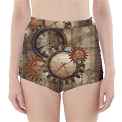 Wonderful Steampunk Design With Clocks And Gears High-Waisted Bikini Bottoms