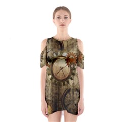 Wonderful Steampunk Design With Clocks And Gears Cutout Shoulder Dress