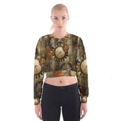 Wonderful Steampunk Design With Clocks And Gears Women s Cropped Sweatshirt