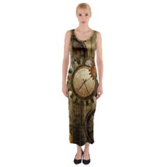 Wonderful Steampunk Design With Clocks And Gears Fitted Maxi Dress