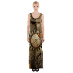 Wonderful Steampunk Design With Clocks And Gears Maxi Thigh Split Dress