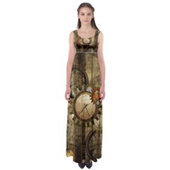 Wonderful Steampunk Design With Clocks And Gears Empire Waist Maxi Dress