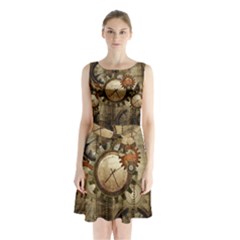 Wonderful Steampunk Design With Clocks And Gears Sleeveless Chiffon Waist Tie Dress