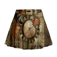 Wonderful Steampunk Design With Clocks And Gears Mini Flare Skirt