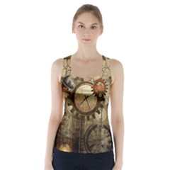 Wonderful Steampunk Design With Clocks And Gears Racer Back Sports Top