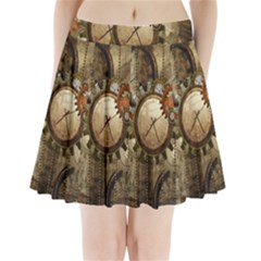 Wonderful Steampunk Design With Clocks And Gears Pleated Mini Skirt