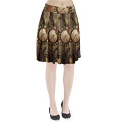 Wonderful Steampunk Design With Clocks And Gears Pleated Skirt