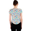 Blue Colorful Cats Silhouettes Pattern Crew Neck Crop Top View2