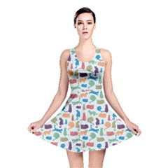 Blue Colorful Cats Silhouettes Pattern Reversible Skater Dress by Contest580383