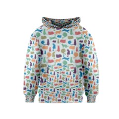 Blue Colorful Cats Silhouettes Pattern Kids  Pullover Hoodie