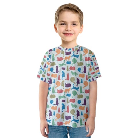 Blue Colorful Cats Silhouettes Pattern Kids  Sport Mesh Tee by Contest580383