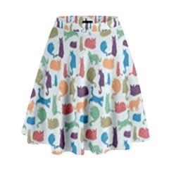 Blue Colorful Cats Silhouettes Pattern High Waist Skirt