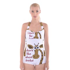 Giraffe Joke Boyleg Halter Swimsuit  by Valentinaart