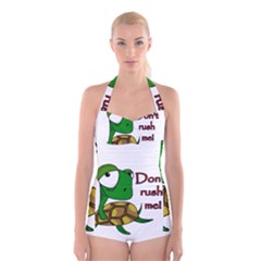 Turtle Joke Boyleg Halter Swimsuit  by Valentinaart