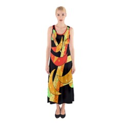 Orange Moon Tree Sleeveless Maxi Dress