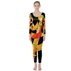 Orange Moon Tree Long Sleeve Catsuit