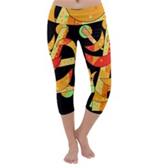 Orange Moon Tree Capri Yoga Leggings