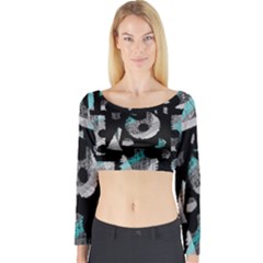 Blue Shadows  Long Sleeve Crop Top by Valentinaart