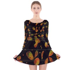 Floral Abstraction Long Sleeve Velvet Skater Dress