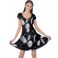 Black And White Floral Abstraction Cap Sleeve Dresses by Valentinaart