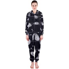 Black And White Floral Abstraction Hooded Jumpsuit (ladies)  by Valentinaart