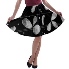 Black And White Floral Abstraction A-line Skater Skirt