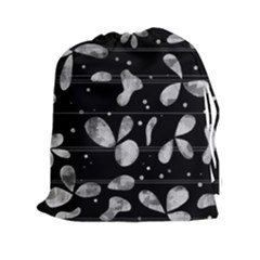 Black And White Floral Abstraction Drawstring Pouches (xxl)