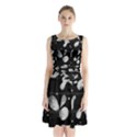 Black and white floral abstraction Sleeveless Chiffon Waist Tie Dress View1