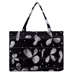 Black And White Floral Abstraction Medium Zipper Tote Bag