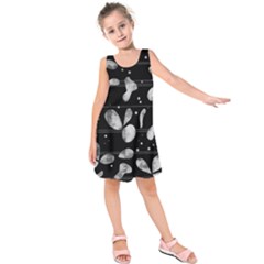 Black And White Floral Abstraction Kids  Sleeveless Dress