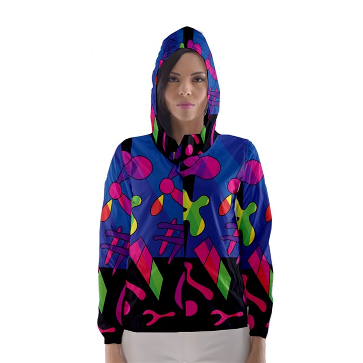 Colorful shapes Hooded Wind Breaker (Women)