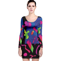 Colorful Shapes Long Sleeve Velvet Bodycon Dress