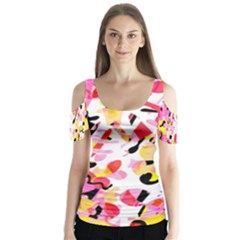 Pink Pother Butterfly Sleeve Cutout Tee 