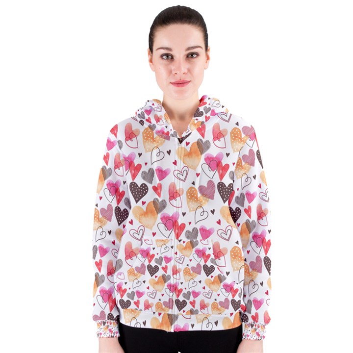 Colorful Cute Hearts Pattern Women s Zipper Hoodie