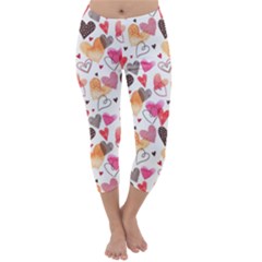 Colorful Cute Hearts Pattern Capri Winter Leggings 