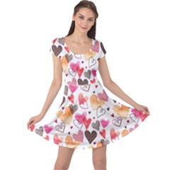 Colorful Cute Hearts Pattern Cap Sleeve Dresses