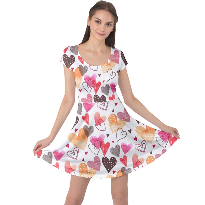 Colorful Cute Hearts Pattern Cap Sleeve Dresses