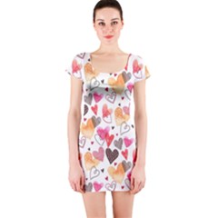 Colorful Cute Hearts Pattern Short Sleeve Bodycon Dress